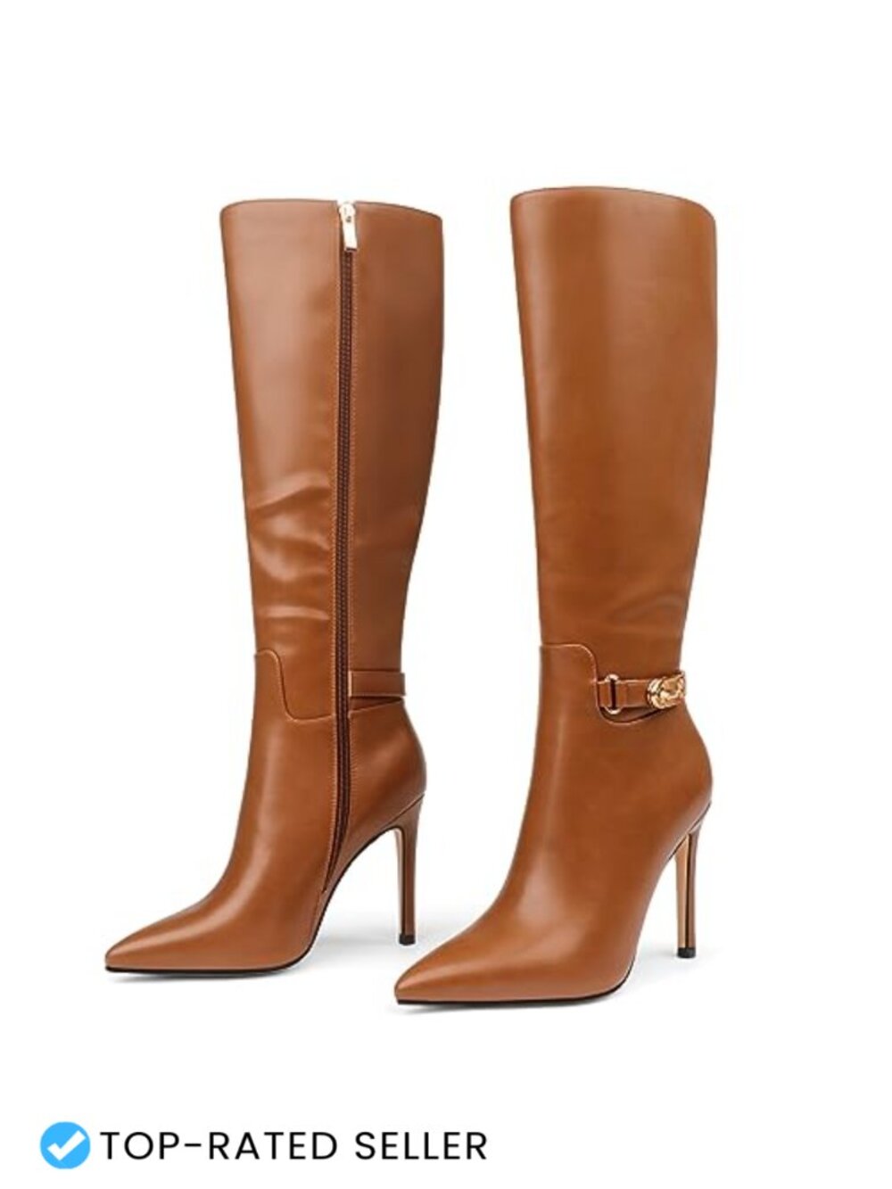 Women's Knee High Boots Pointed Toe Stiletto Faux Leather Slouch